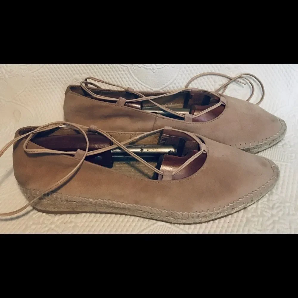 Romena tan suede ankle tie espadrilles